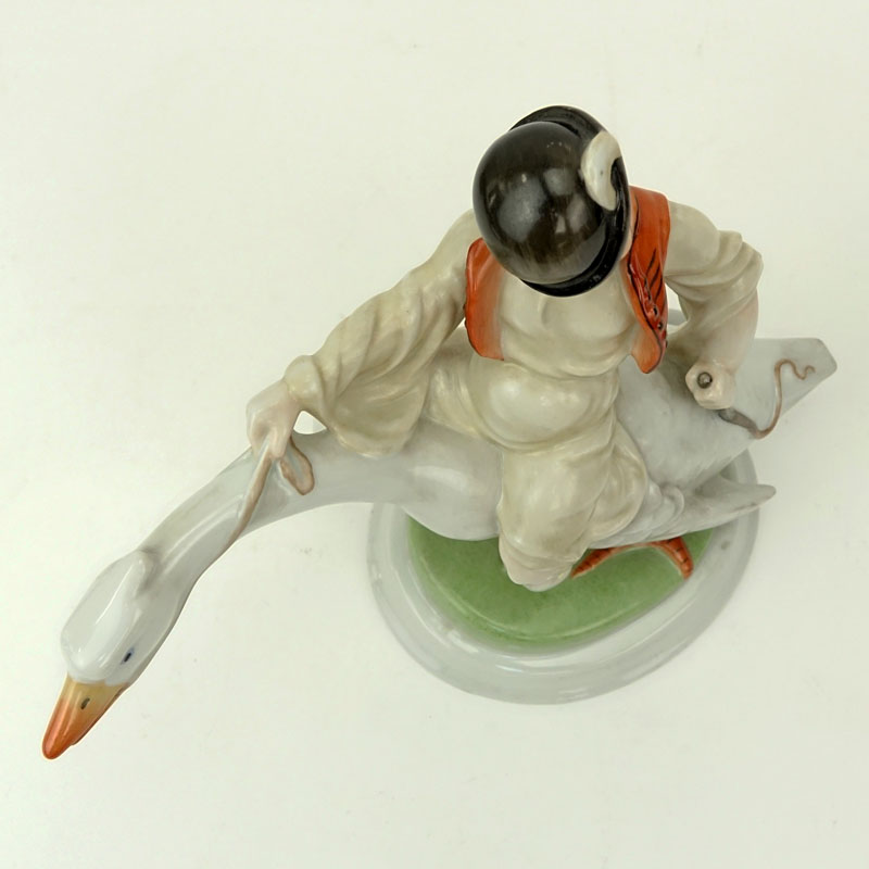 Herend Hungary "Boy Riding Goose" Matte Porcelain Figurine Number 5515