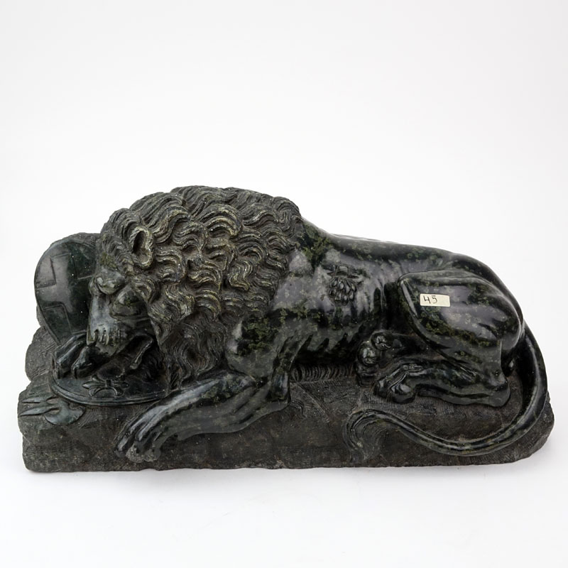 After: Bertel Thorvaldsen, Swiss (1770-1884) Fine Serpentine Marble Lion of Lucerne Sculpture