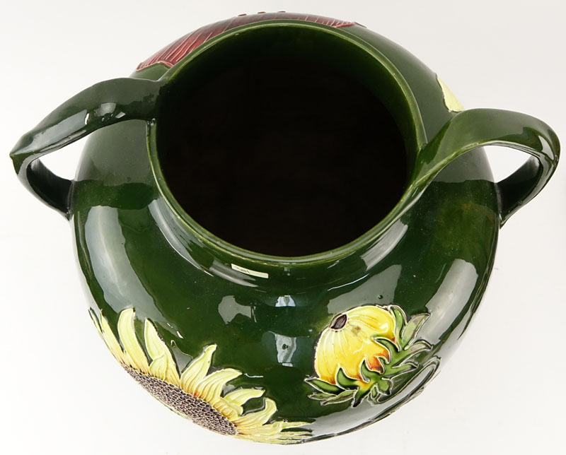 Julius B. Dressler Art Nouveau Majolica Handled Pottery Vase.