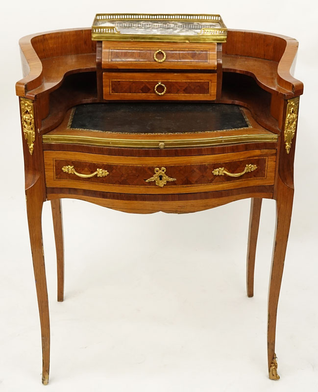 Early 20th Century Louis XV Style Parquetry Inlaid and Bronze Mounted Bureau de Dame