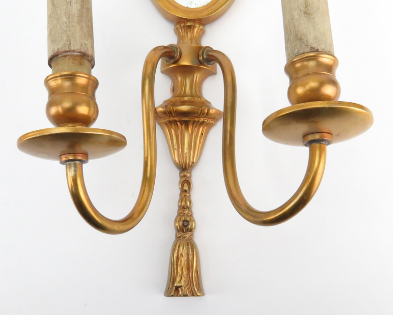 Pair of Louis XVI Style Gilt Bronze Two Arm Mirrored Sconces