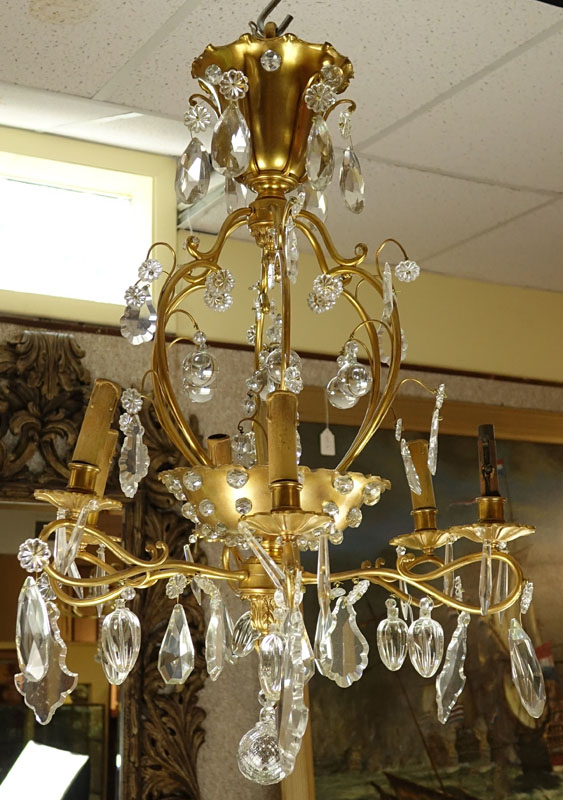 Late 19th/Early 20th Century Rococo Style Gilt Bronze and Crystal 6-Arm Chandelier