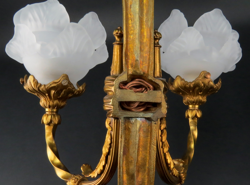 Pair of French Louis XVI Style Gilt Bronze Two Arm Wall Sconces