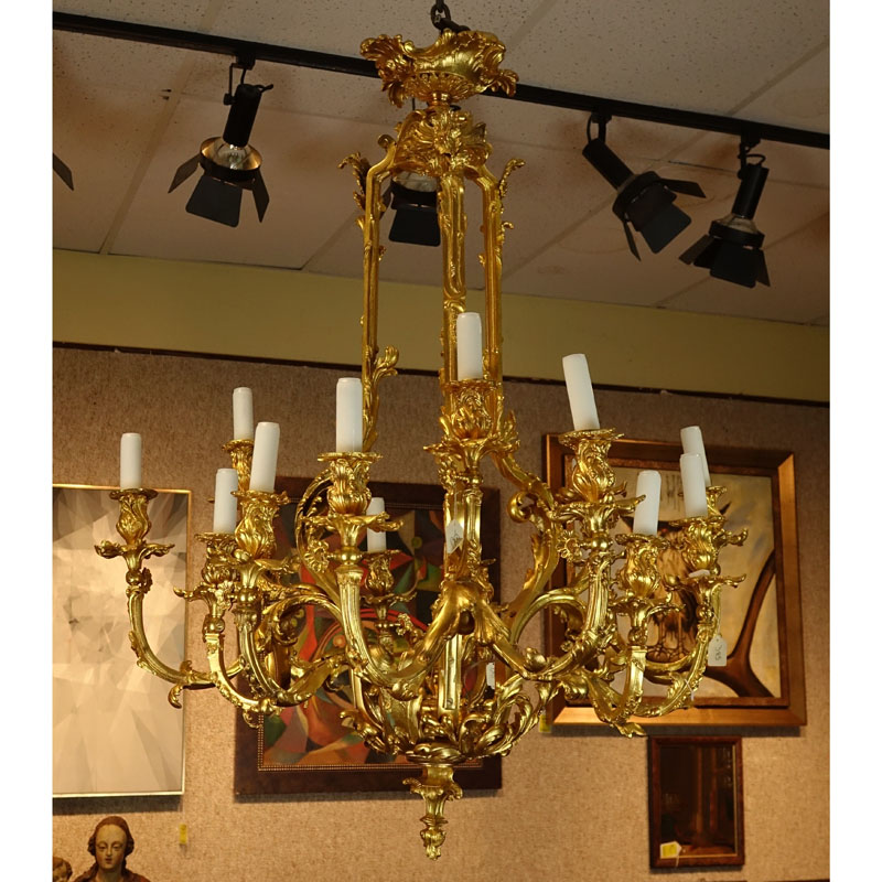 Late 19th Century French Empire Style 15-Arm Gilt Bronze Chandelier