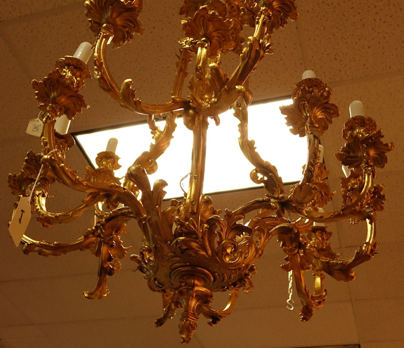 Late 19th Century French Empire Style 15-Arm Gilt Bronze Chandelier