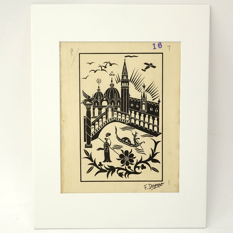 Fortunato Depero, Italian (1892 - 1960) Ink on paper "Futuristic Venice"