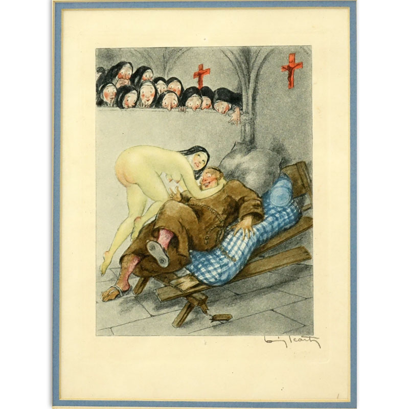Attributed to: Louis Icart, French (1888-1950) Erotic Color Etching, Fun in the Nunnery