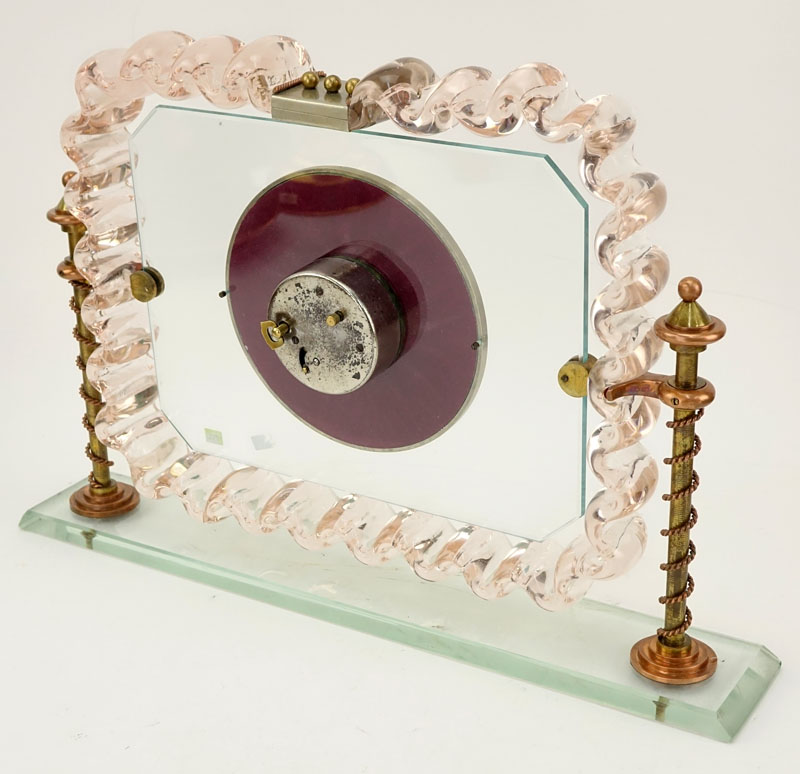 Mid Century Venini Murano  Crystal Glass and Brass Clock