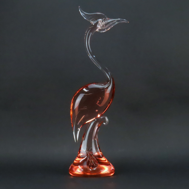 Large Vintage Probably Murano Glass Sculpture, Crested Crane