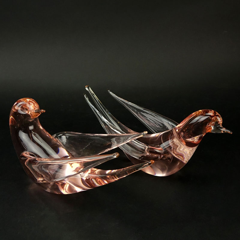Two (2) Vintage Probably Murano Glass Dove Figures