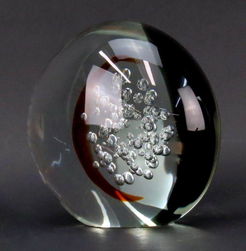 Mid-Century Probably Murano Glass Orb Sculpture With Controlled Bubbles
