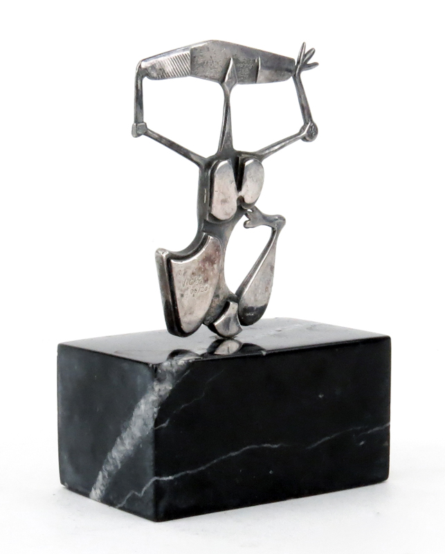Oswaldo Vigas, Venezuelan (1926-2014) Sterling Silver Sculpture on Marble Base, Standing Bujita