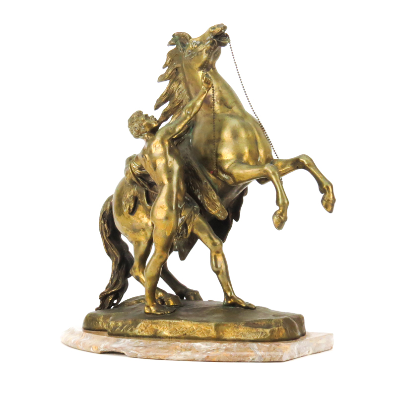 After: Guillaume Coustou, French (1677-1746) "Cheval de Marly" Bronze Sculpture on Marble Base