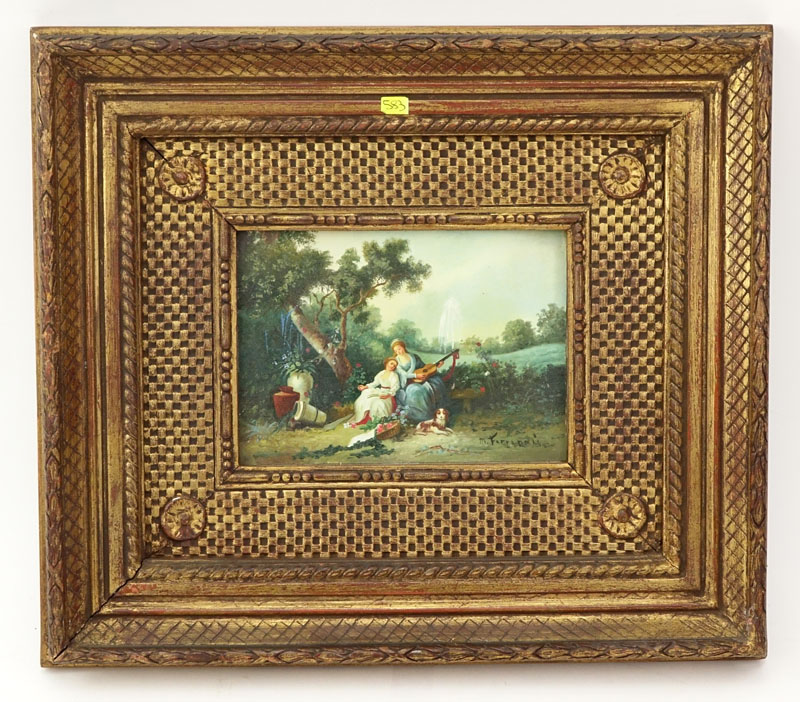 Two (2) M. Ferrandis Victorian Style Oil on Boards Signed Lower Right.