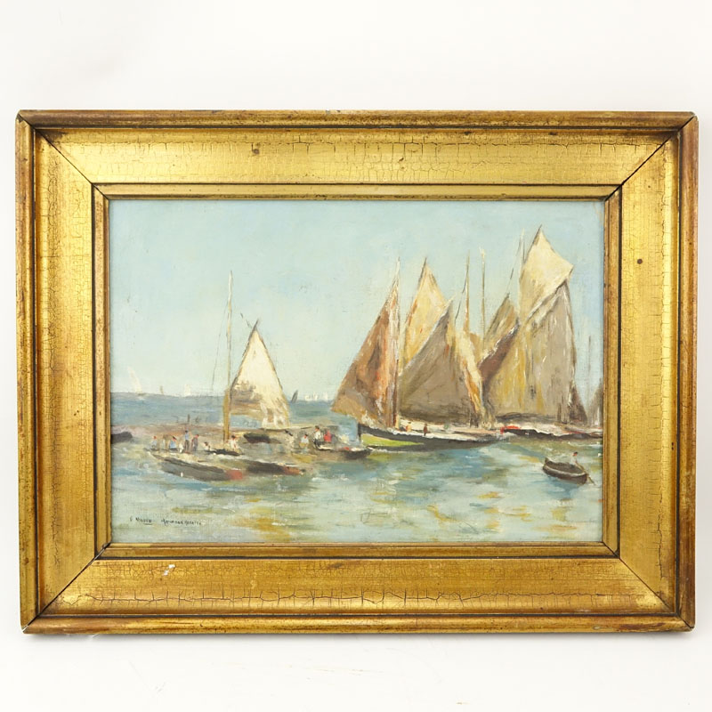 19th or 20th Century Oil on Panel "Sailboats" 