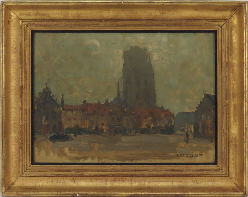 Jean Luypaert, Belgian (1893-1954) "Grand Place de Furnes" Oil on Panel Signed Lower Right