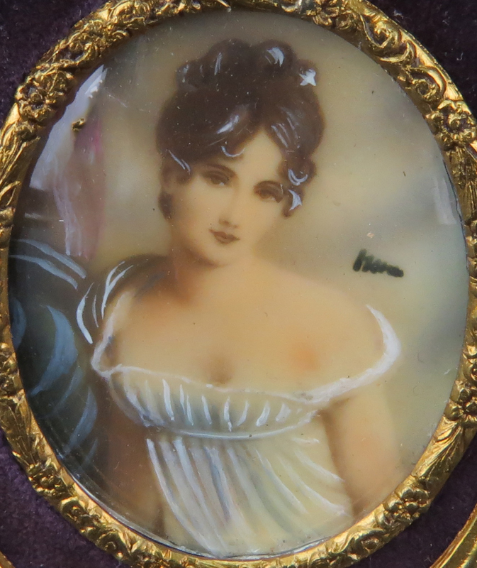 Grouping of Four (4) Antique or Vintage Italian Victorian Miniature Paintings on Celluloid