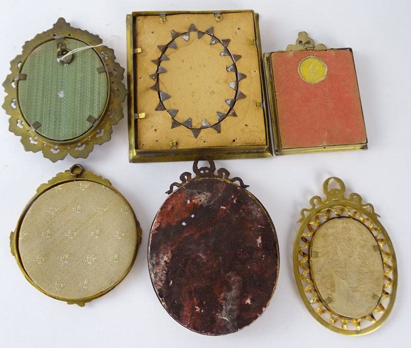 Grouping of Seven (7) Antique or Vintage Hand Painted Continental Miniature Portraits on Celluloid
