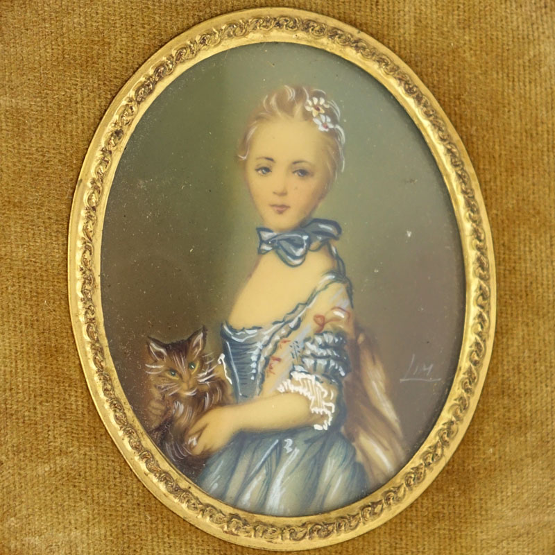 Grouping of Seven (7) Antique or Vintage Hand Painted Victorian Miniature Portraits on Celluloid