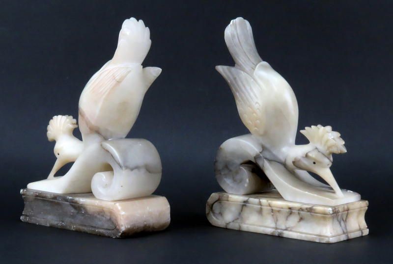 Pair of Italian Art Deco Style Carved Alabaster Bird Bookends