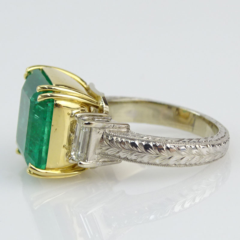 12.2 Carat Colombian Emerald and 18 Karat White and Yellow Gold Ring