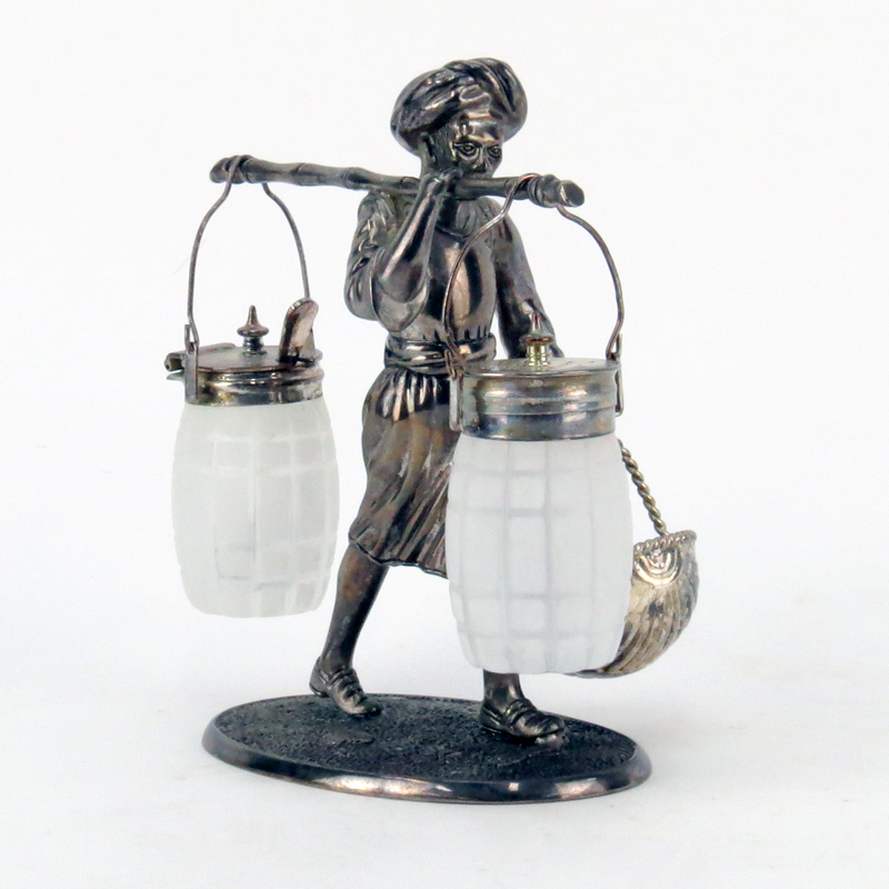 Vintage Silverplate and Glass Figural Nubian Condiment Server