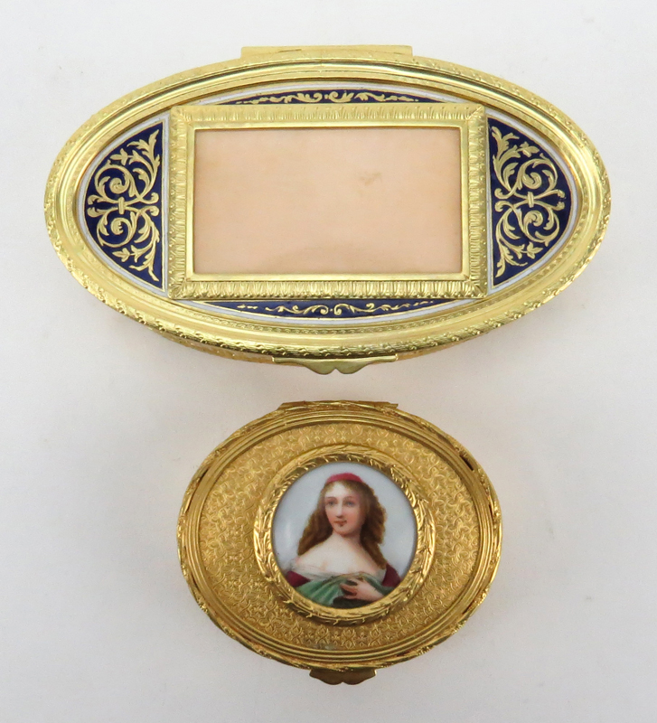 Grouping of Two (2) Antique French Gilt Bronze or Brass Boxes