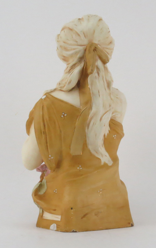 Antique Royal Dux Art Nouveau Polychrome Satin Glaze porcelain Bust Modeled as Young Woman
