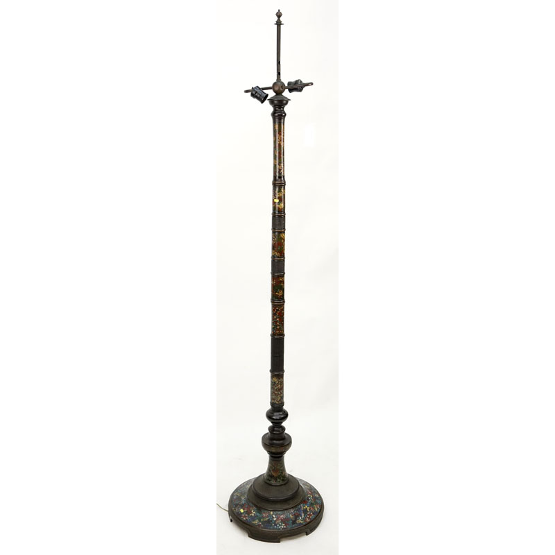 Late 19th or Early 20th Century Japanese Bronze and Champlevé Enamel Two Light Floor Lamp