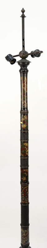 Late 19th or Early 20th Century Japanese Bronze and Champlevé Enamel Two Light Floor Lamp