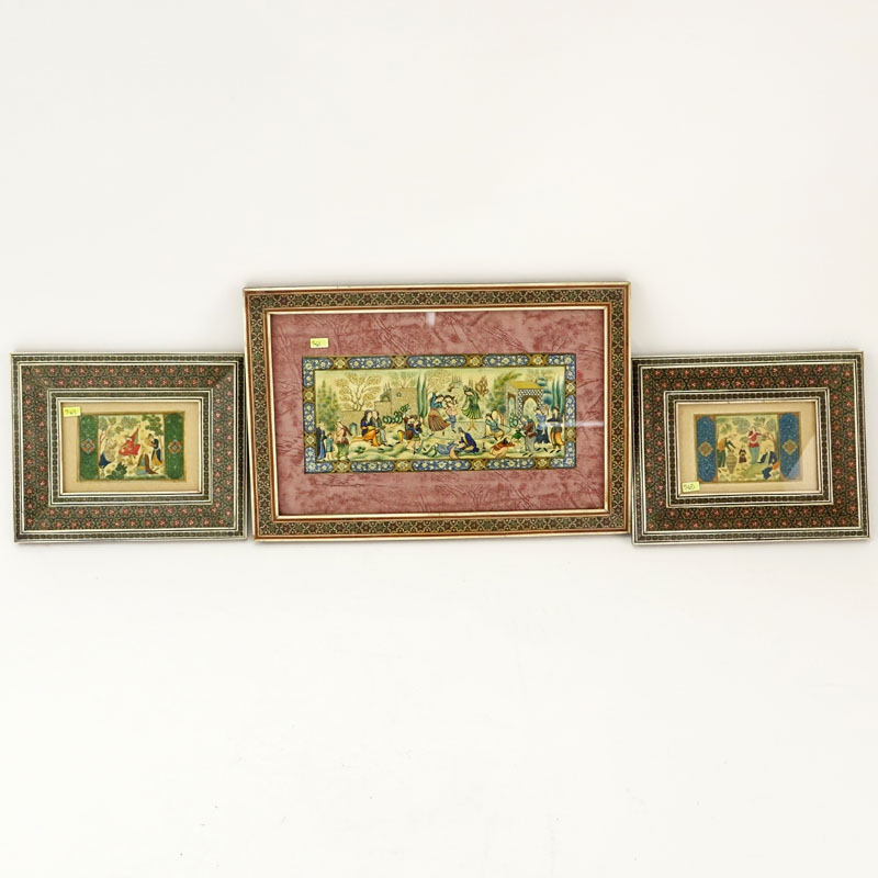 Grouping of Three (3) Antique Indo Persian Polychrome Miniatures on Celluloid