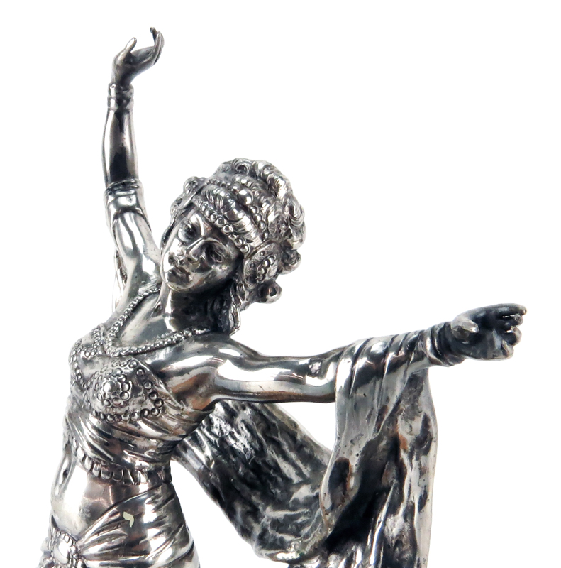 Paul Philippe Style Art Deco Silvered Bronze Dancer on Alabaster Base