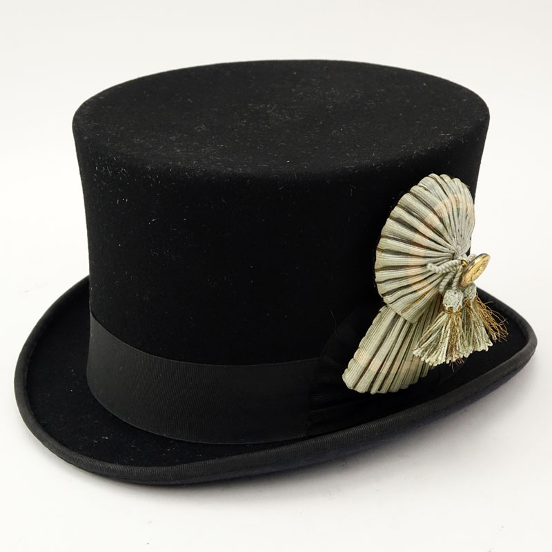 Victorian Style Black Wool Top Hat with affixed Ruffle Accessory