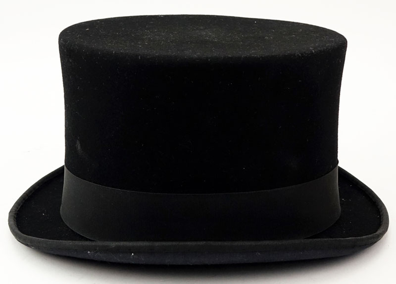 Victorian Style Black Wool Top Hat with affixed Ruffle Accessory
