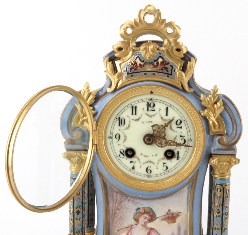 Antique Sevres Style Bronze Mounted, Cloisonné,  Porcelain Mantel Clock