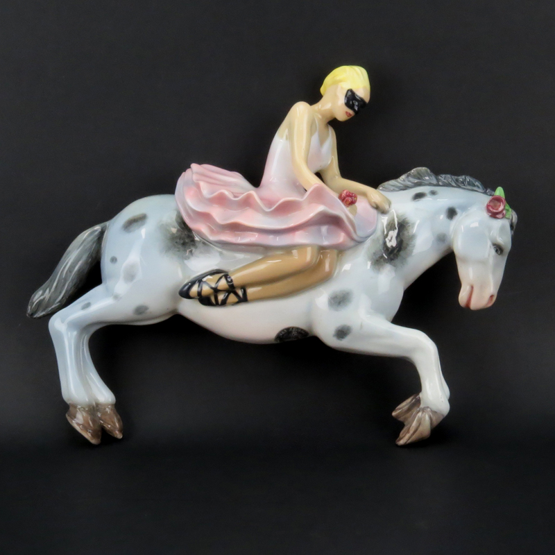 Ars Pulchra Torino Italian Art Deco Glazed Ceramic Ballerina on Horseback Figurine