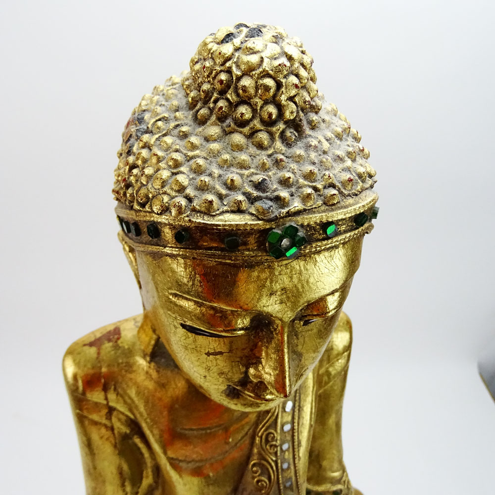 Modern Decorative Thai Carved Gilt and Jeweled Buddha Figure