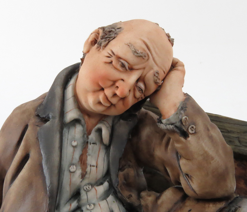 Vintage Capodimonte Porcelain Group, Two Tramps on Bench