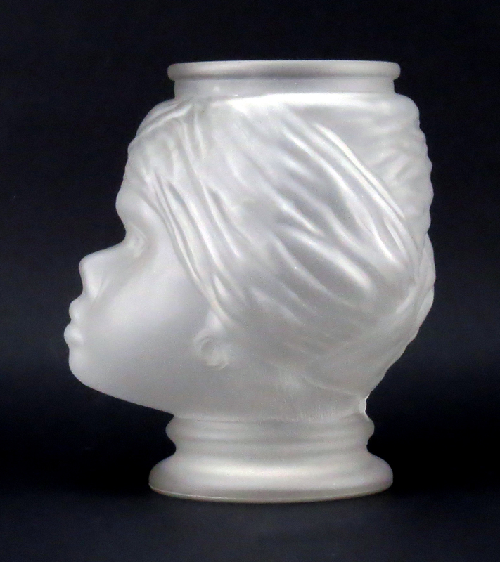 Mid Century Frosted Glass Blackamoor Girl Head Vase/Planter