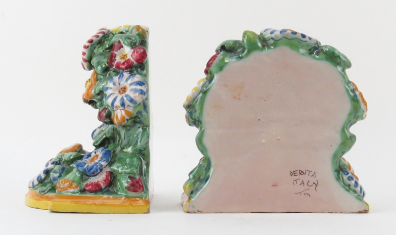 Pair of Polychrome Italian Deruta Faience Pottery Brackets/bookends