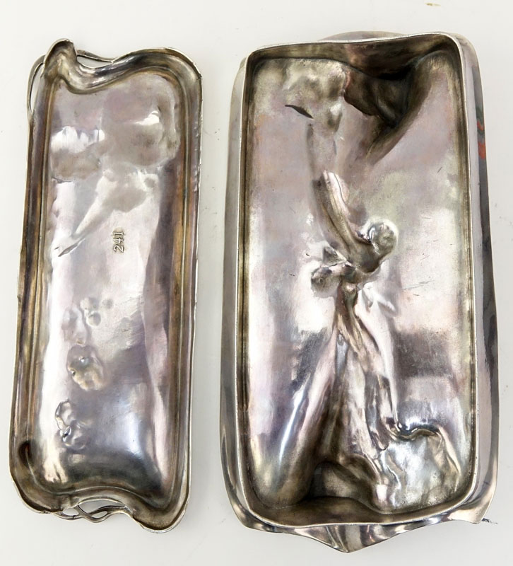 Two (2) Antique Wurttembergische Metallwarenfabrik (WMF) Silver Plate Art Nouveau Figural Trays