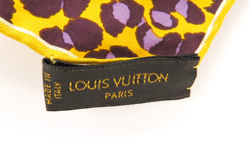 Louis Vuitton Silk Scarf, Gold, Yellow, Purple Print