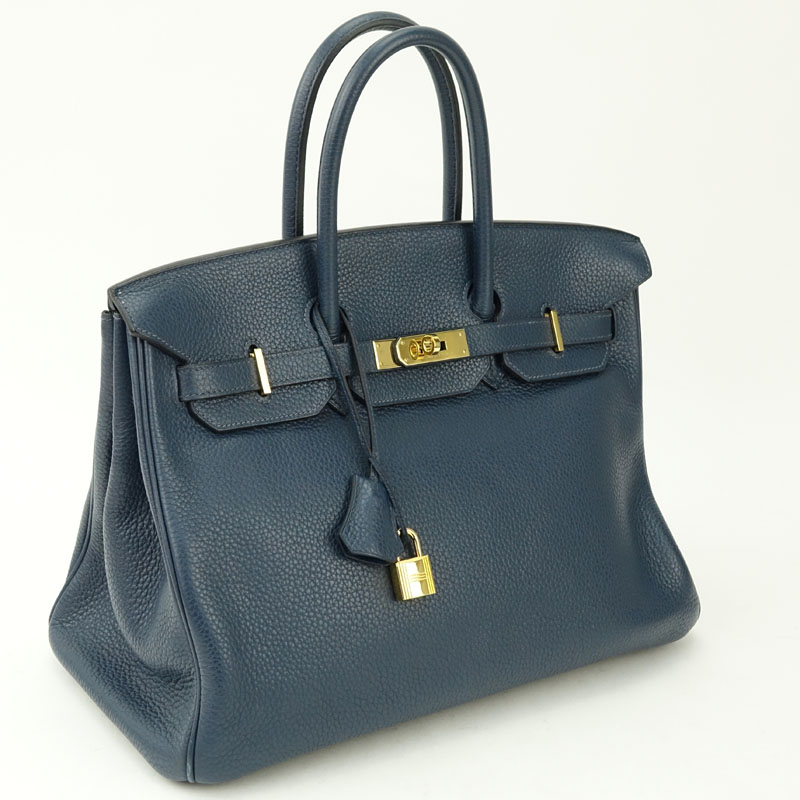 Hermès Navy Togo Leather Birkin Bag 35 With Gold-Tone Hardware