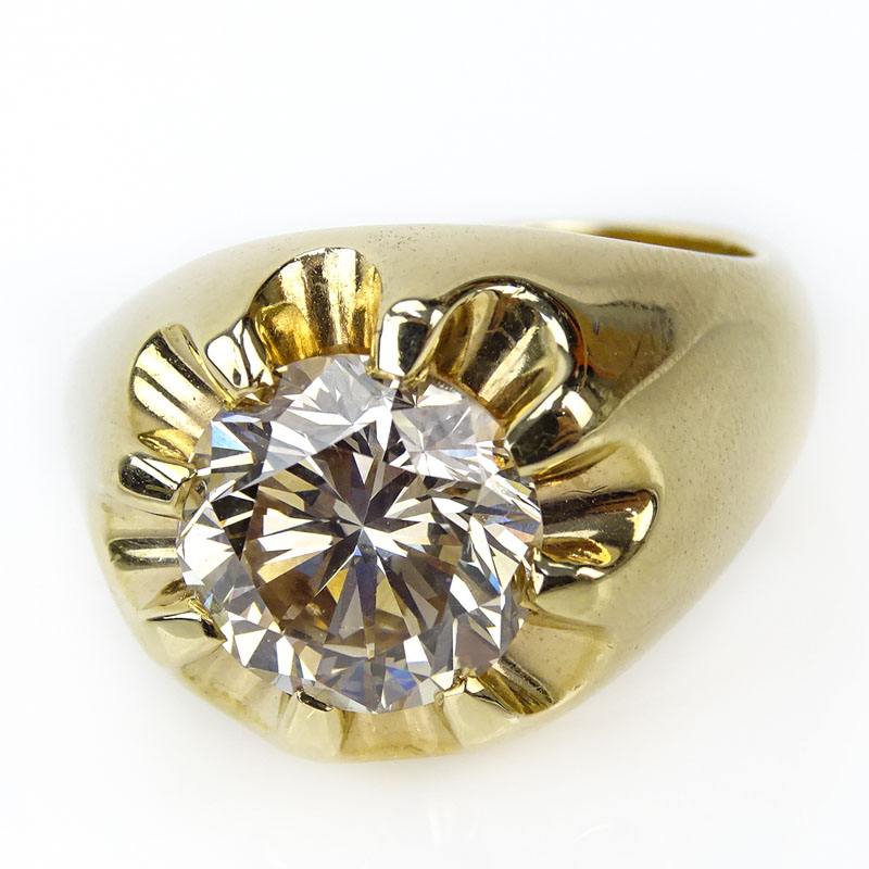 6.27 Carat Round Brilliant Cut Diamond and 14 Karat Yellow Gold Ring.