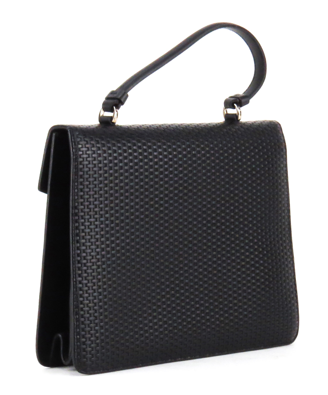 Salvadore Ferragamo Black Basketweave Leather Kelly Style Bag