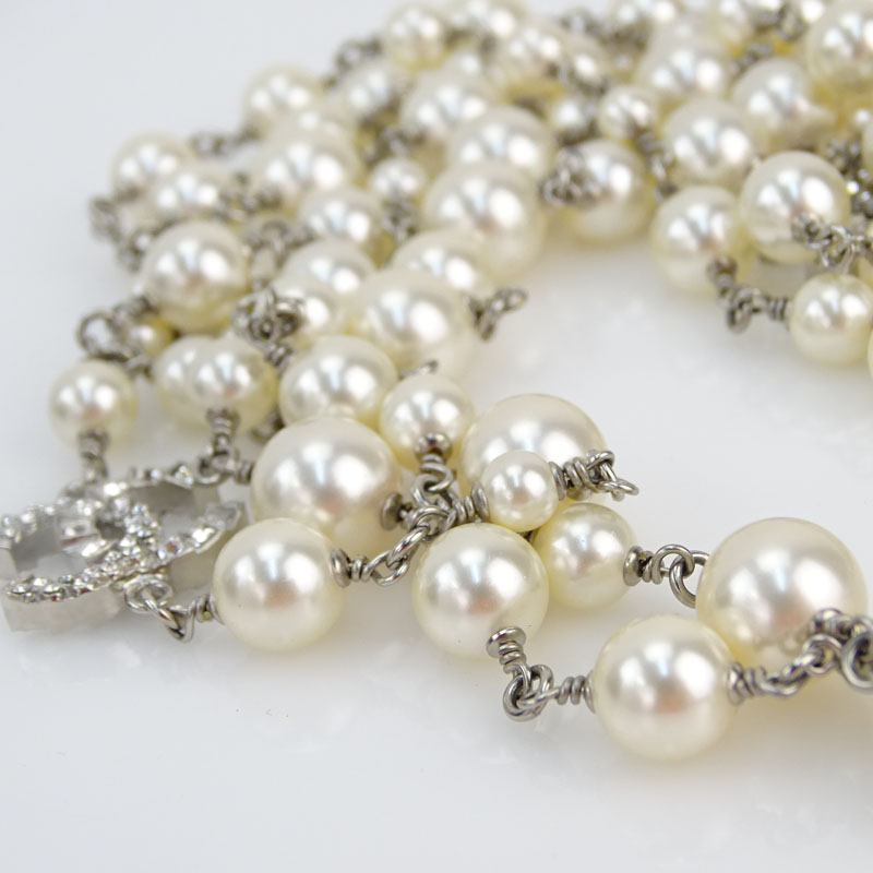 Chanel Faux Pearl, Crystal Bow, CC Three Strand Necklace