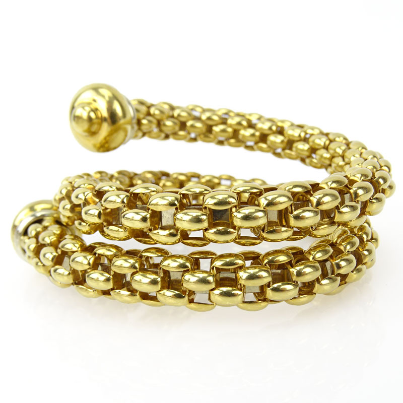 18 Karat Yellow Gold Flexible Cuff Bracelet with Open Weave Design