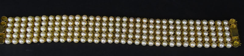 Exceptional Custom Pearl, Diamond and 18 Karat Yellow Gold Choker Necklace
