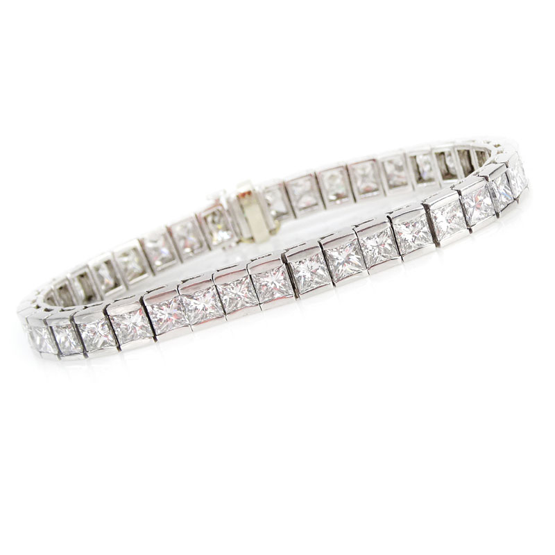 22.80 Carat Princess Cut Diamond and Platinum Line Bracelet.
