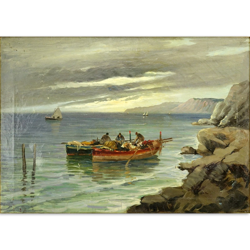 European School (19th Century) "Fishermen" Oil on Canvas Painting